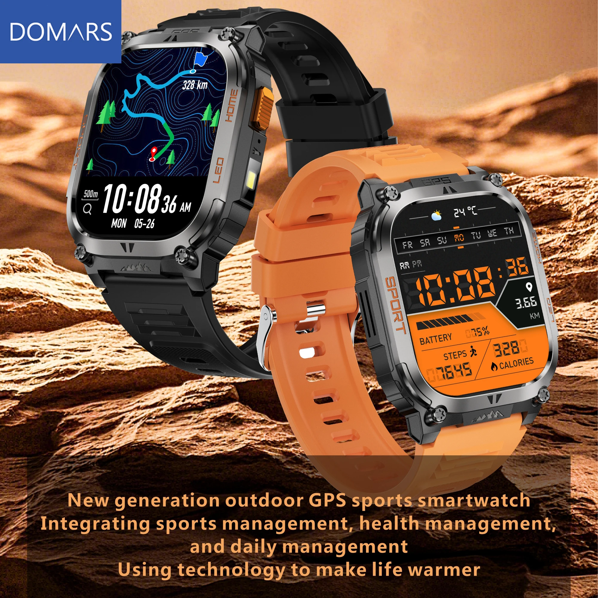 Domars New GPS Tracking Smartwatch Offers 178 Sports Modes Compass Flashlight Bluetooth Calling IP68 Waterproof HD Screen Watch