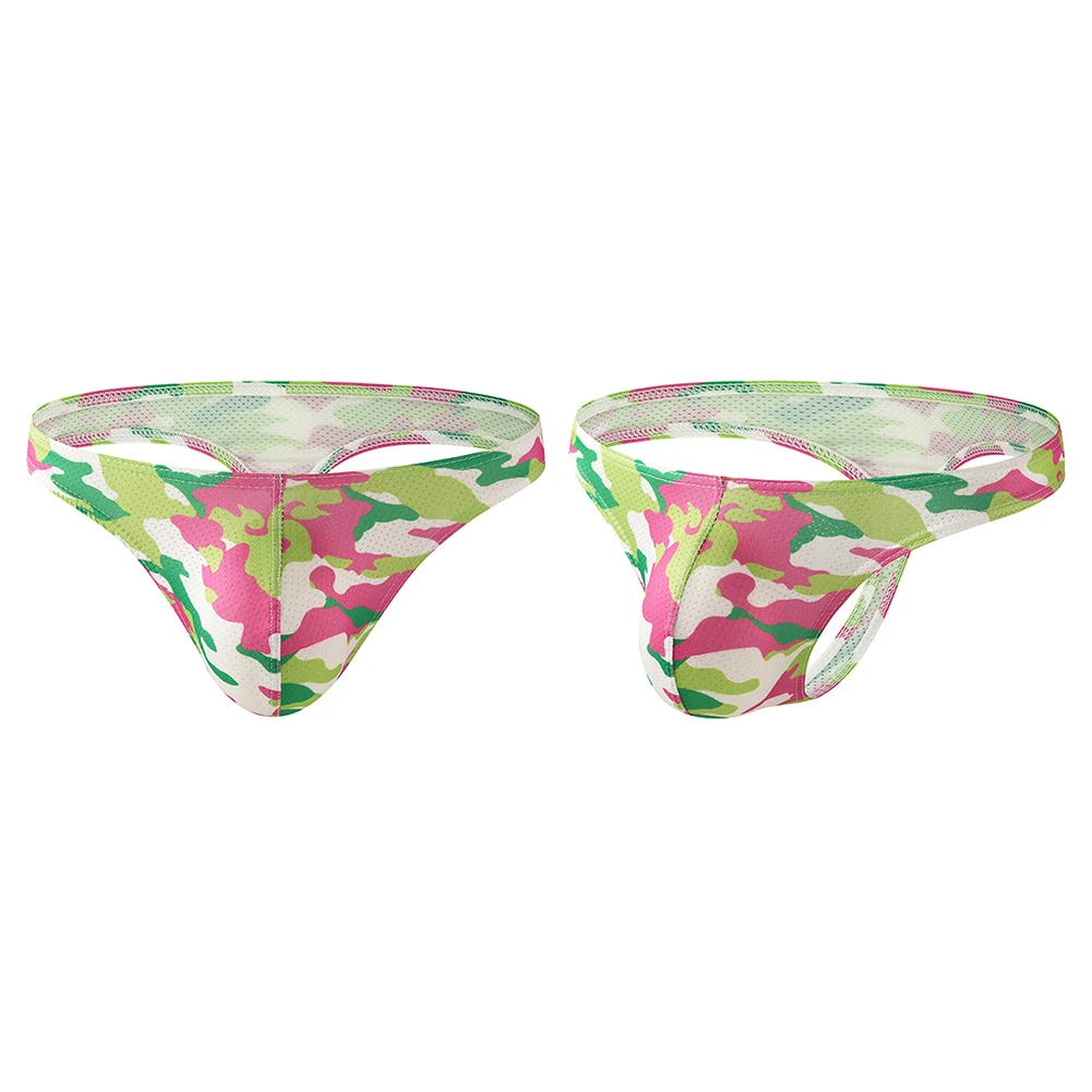 

Men's T-back Low Waist Breathable Underwear Camouflage Printed Fashion G-String U Convex Pouch Thongs Bikini Briefs