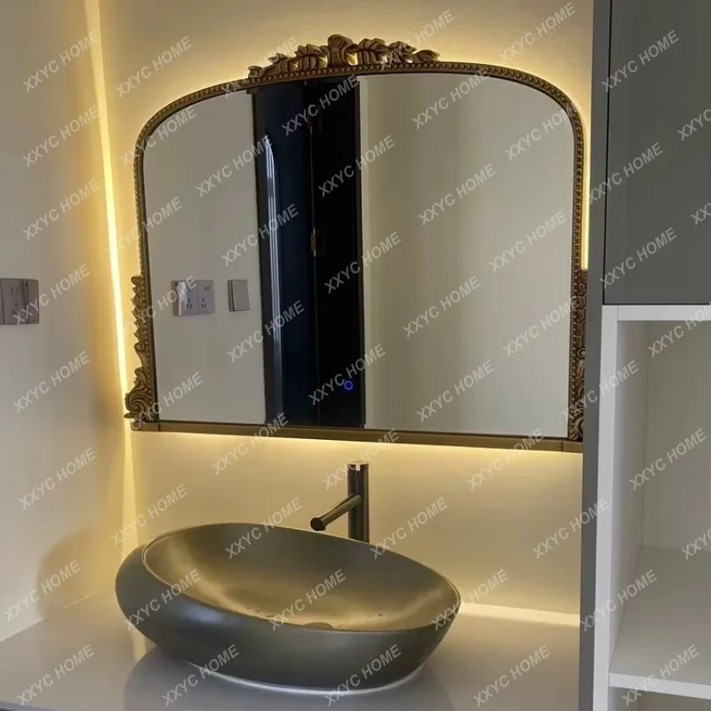 

Hlight luxury retro arched bathroom mirror hanging mirror