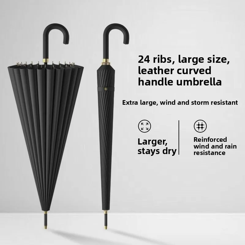 Large Size Long Handle Bent Hook Umbrella for Men Thickened Reinforced Windproof Rainproof Home Use Special Umbrella