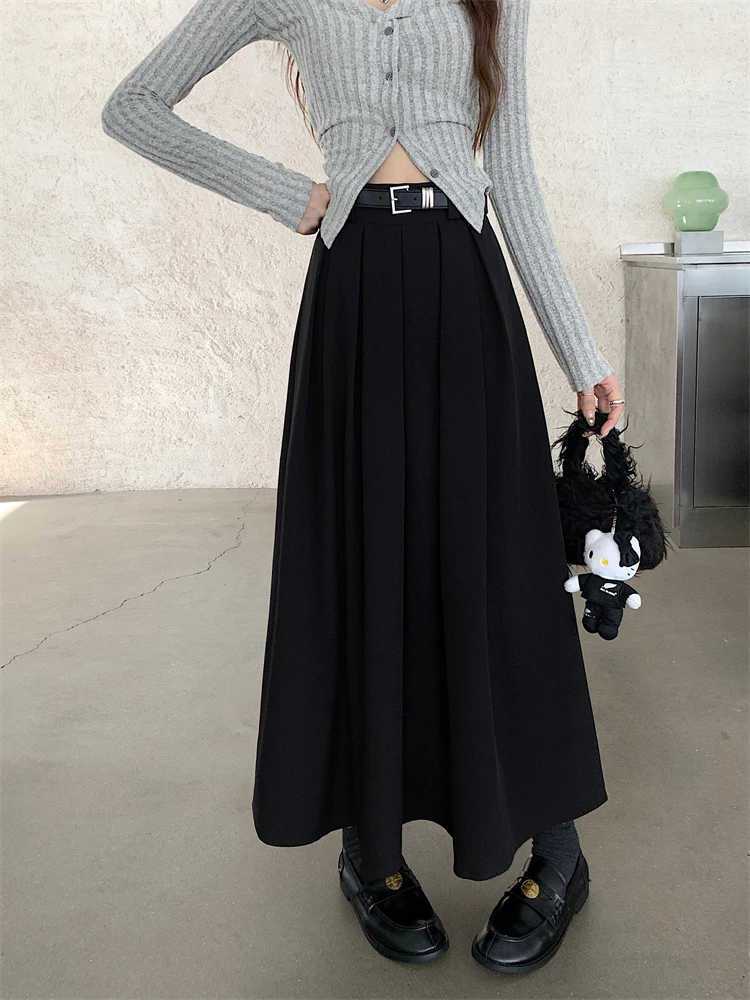 2026 New Korean Skirt Women Solid Color Versatile Mid-length Pleated Skirt Large Swing Type Skirt Female Long Skirts for Women