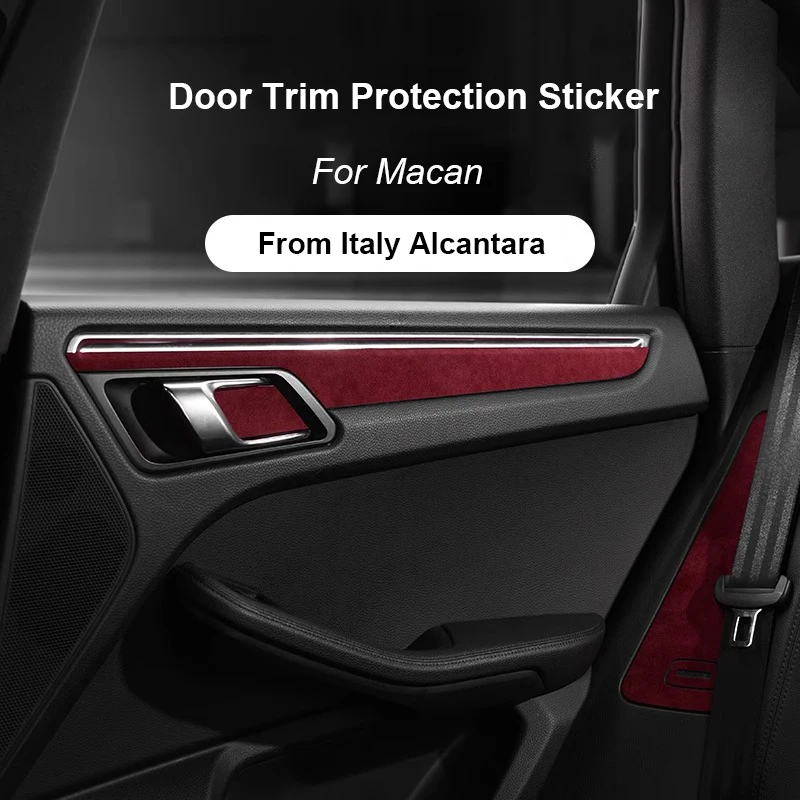 

For Porsche Macan Black Red Suede Alcan tara Door Bowl Trim Strip Inner Handle Panel Decorative Protection Interiors Accessories
