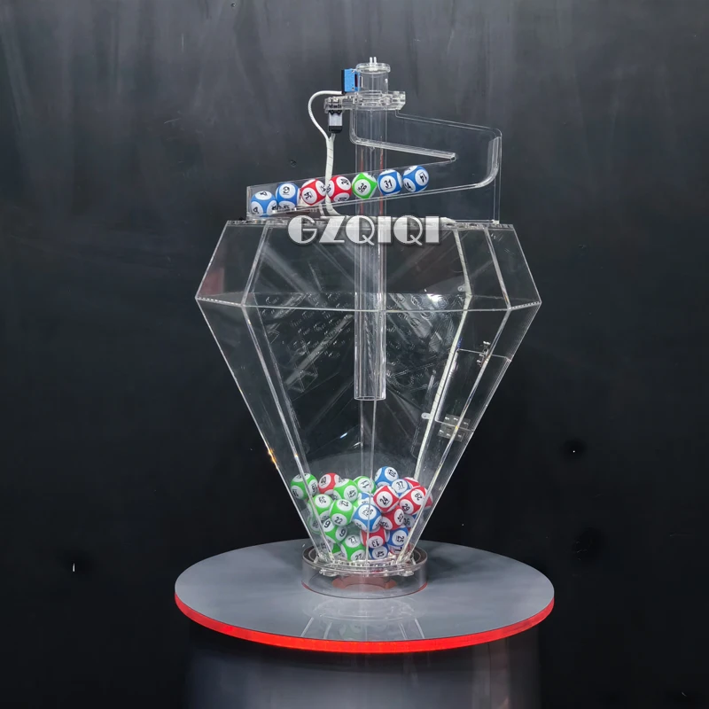 Air blown lottery balls drawing machine with diamond cylinder for lotto games