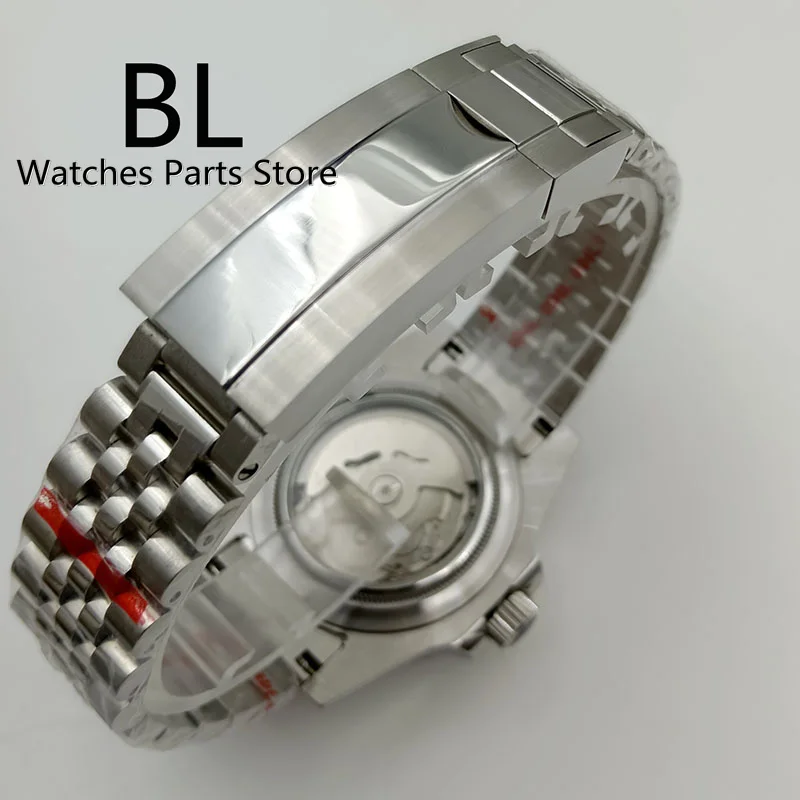BLIGER NH34A GMT Automatic Men\'S Watch Black Blue Red Insert Blue Luminous Dial 40mm Jubilee Steel Bracelet Date Sapphire Glass