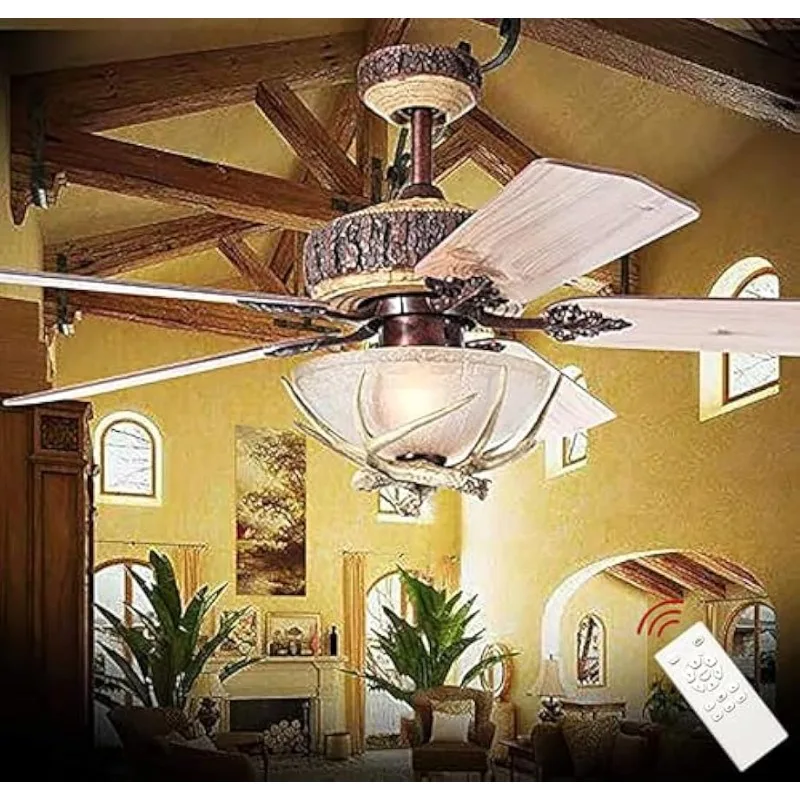 52-inch antler ceiling fan with light and remotecontrol☆Retro ceiling fan