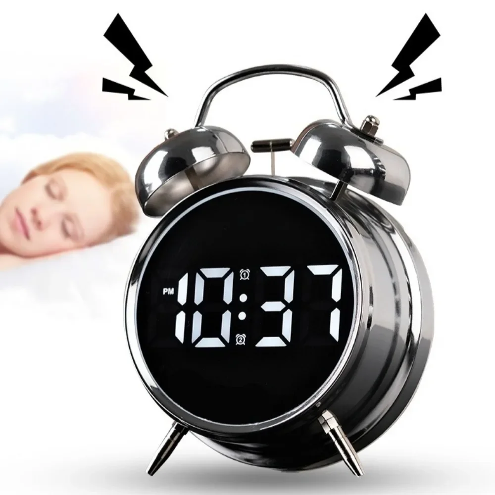 Loud Voice Metal Digital Alarm with Bright LED Display Bedside Clock for Heavy Sleeper Kids Students Home Living Room Decor