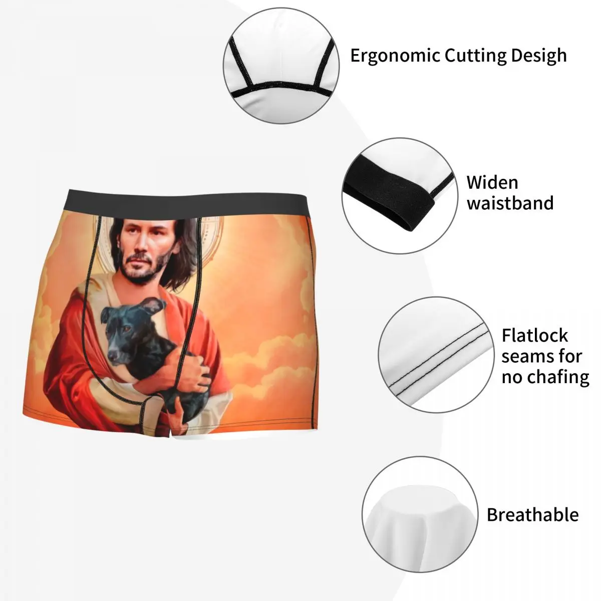 Calzoncillos Bóxer transpirables para hombre, ropa interior personalizada, a la moda, con estampado de Jesús Saint Meme Keanu Reeves