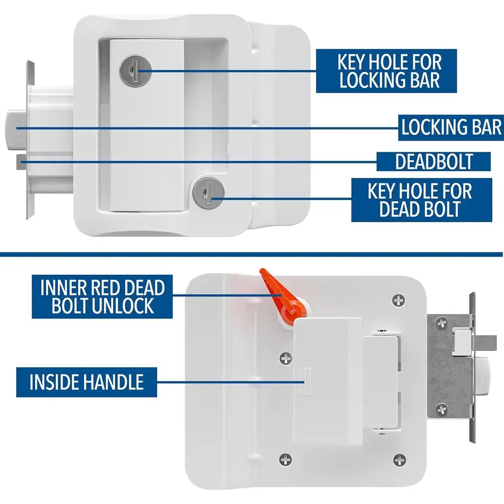 RV Door Lock Replacement with Paddle Deadbolt, Camper Door Handle Latch, 100% Metal RV Enclosed Travel Trailer Entry Door Lock w view 3