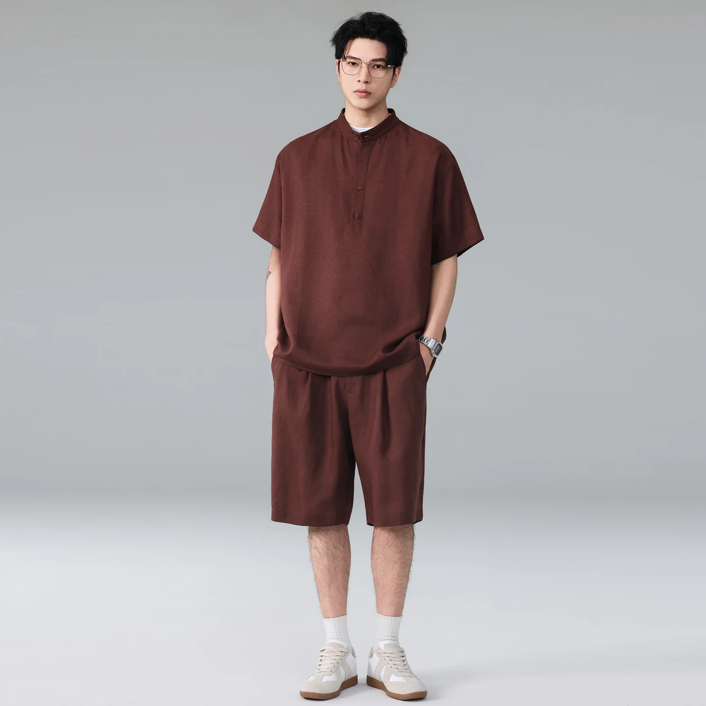 Men Summer Vintage Lightweight Line Loose Casual Short Sleeve Pullover Polo Shirts Shorts Pants Sets Plus Size Tracksuits view 3