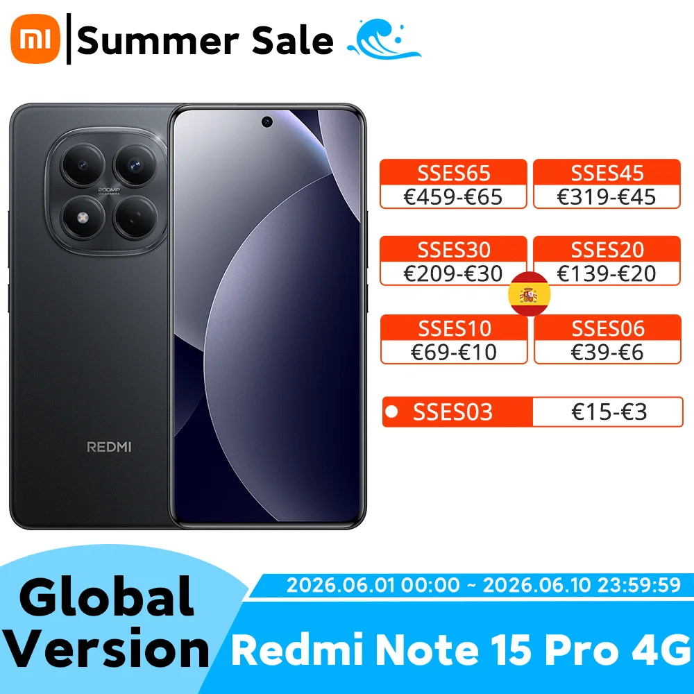 Versión Global Redmi Note 15 Pro, Teléfono Inteligente 4G, Batería de 6500 mAh, Carga Rápida de 45 W, Cámara Principal de 200 MP con OIS, Pantalla de 6.77 Pulgadas y 120 Hz, Teléfono Móvil Xiaomi