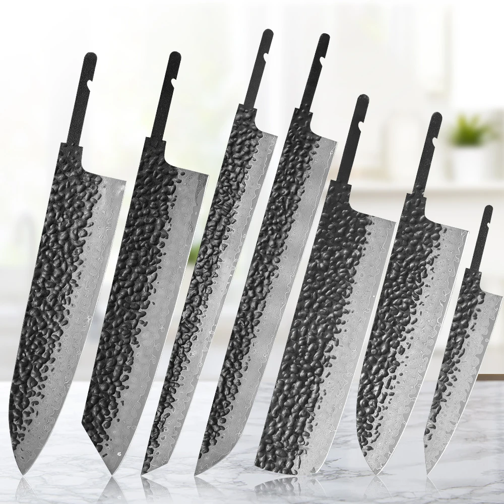 TURWHO 1-7 Pieces Japanese Chef Knives Blank Blade DIY Damascus Steel VG10 Kitchen Knife Set DIY Knife Making Tools No Handle