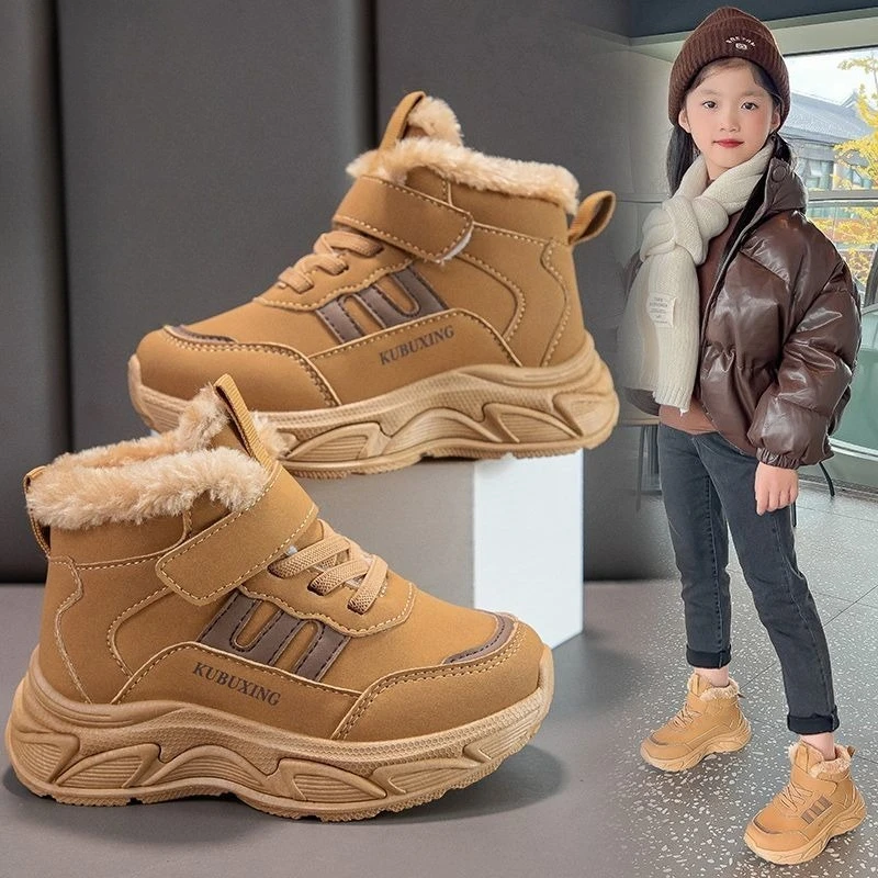 

Зимние зимние ботинки для мальчиков, теплая обувь на флисовой подкладке для мальчиков, противоскользящая водонепроницаемая уличная обувь, детские кроссовки среднего размера, большого размера для детей