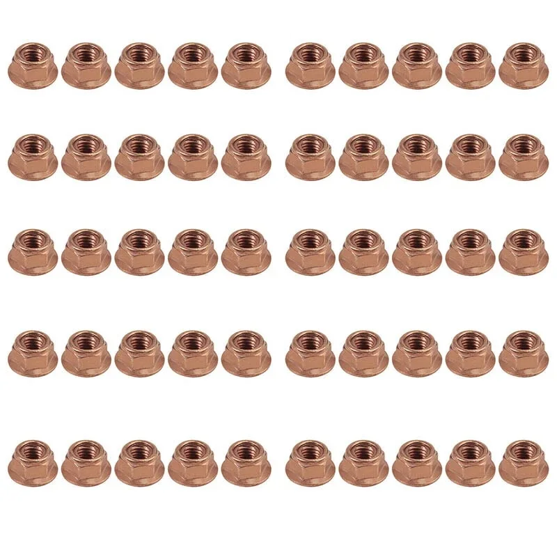 

50 шт. Медные гайки M8 для выпускного коллектора, высокотемпературные фланцевые стопорные гайки для автомобильных крепежных элементов и аксессуаров
