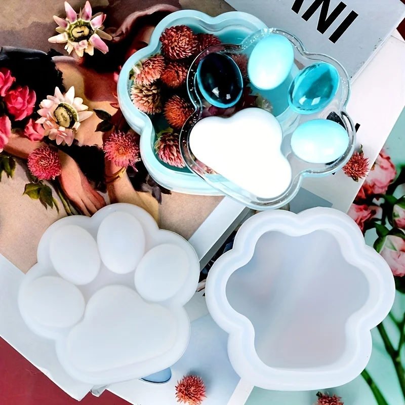 Cat Claw Storage Box Silicone Mold DIY with Lid Candle Jar Crafts Making Plaster Concrete Resin Ashtray Casting Molds Home Decor