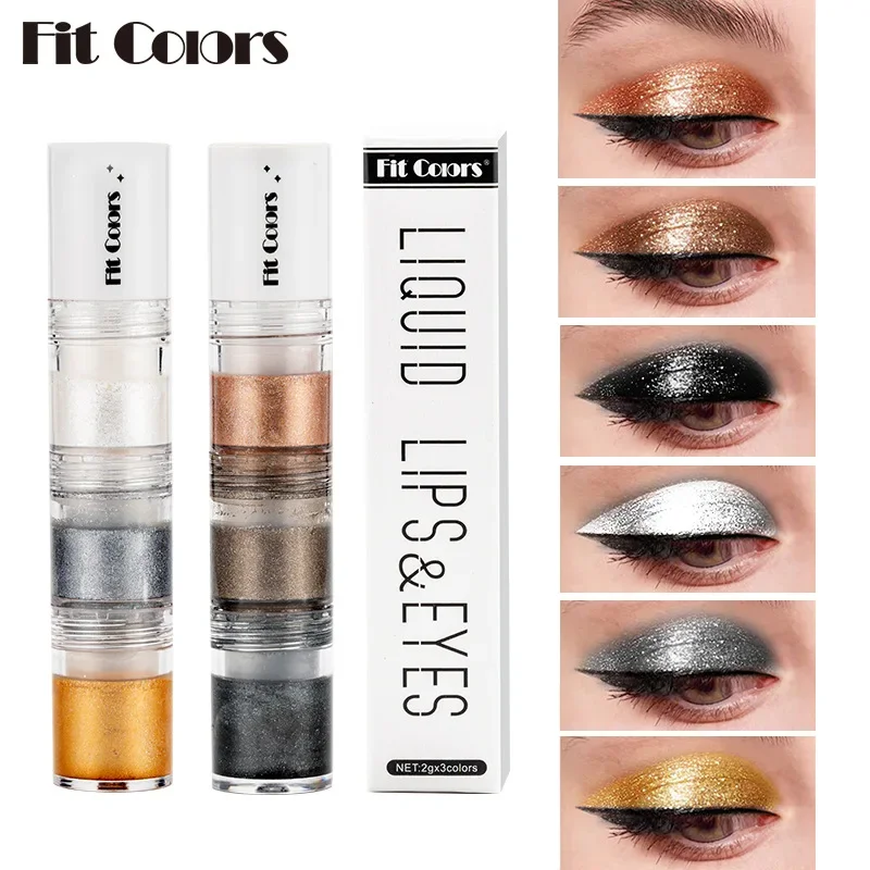 3 IN 1 Smoky Makeup Eyeshadow Diamond Liquid Pearl Shimmer Eye Shadow Double Use Liquid Glitter Lip Gloss Eye Cosmetics