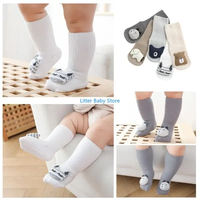 

N80C Baby Girls Shoe Socks Cartoon Toddler Nonslip Floor Socks with Grip Shower Gift