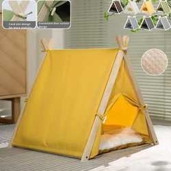 Pet Tent House Dog Bed Portable Removable Washable Teepee Puppy Cat Indoor Outdoor Kennels Cave with Cushion and Blackboard 펫 텐트