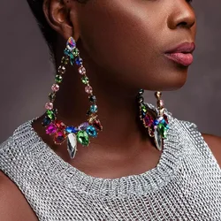 Stonefans Exaggerated Colorful Earrings Large Pendant Jewelry for Women Shiny Crystal Chandelier Earrings Bridal Wedding Gift