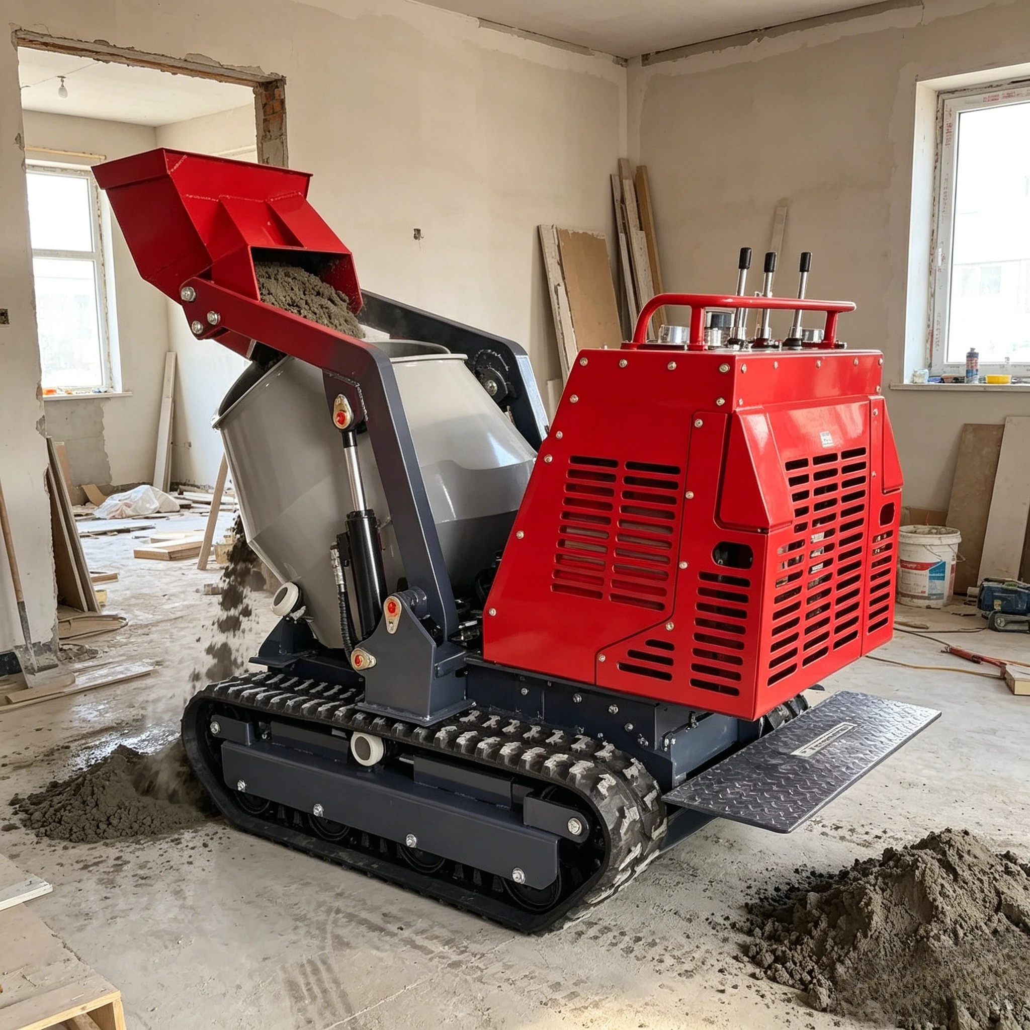 Customized Free Shipping Tracked Mini Concrete Mixer Dumper Pump Motor Hydrostatic Tracks 2M/H High Efficiency Certified 15kW
