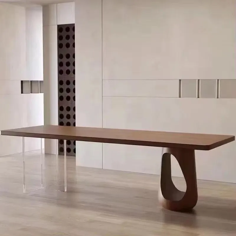 New Design Rectangle Wood Top Acrylic Legs Dining Table Set with Chairs for Restaurant