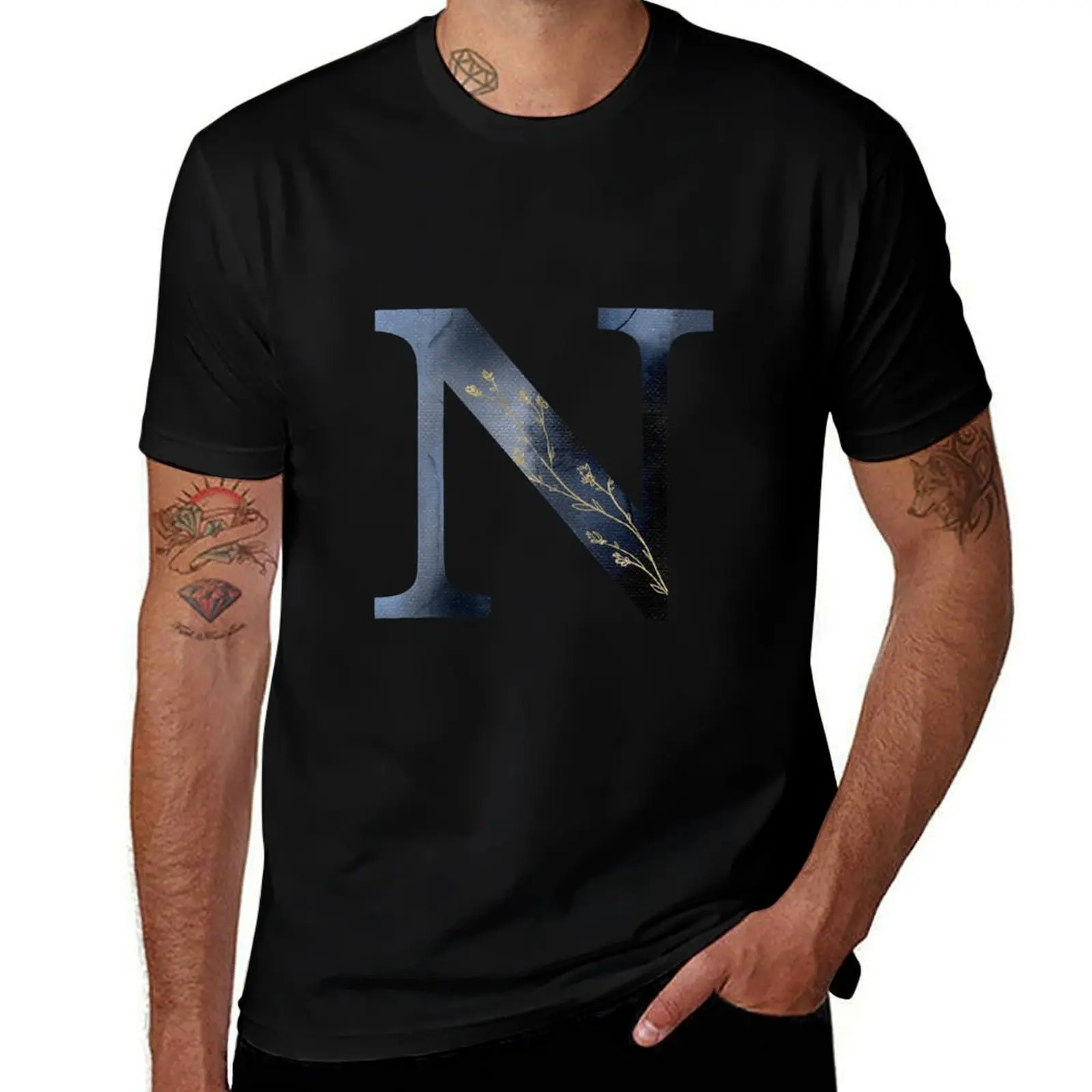 Letter N T-Shirt Basic Short Sleeve T-Shirt for Men
