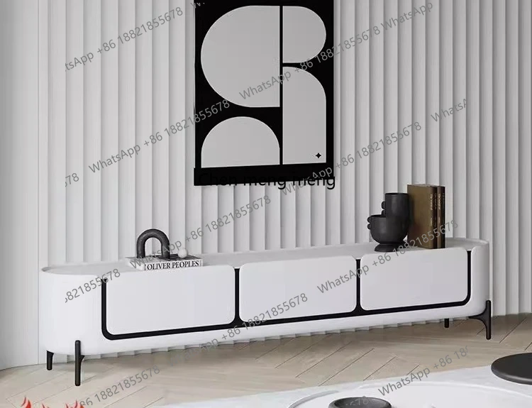 

French cream wind TV cabinet high living room storage locker integrated