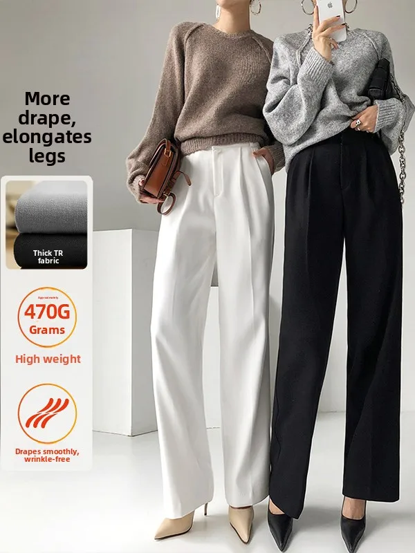 

Women's Wide Leg Pants Commute Style High Waist Straight Cut Suit Trousers Spring Autumn New Arrival Korean Version Asymmetric