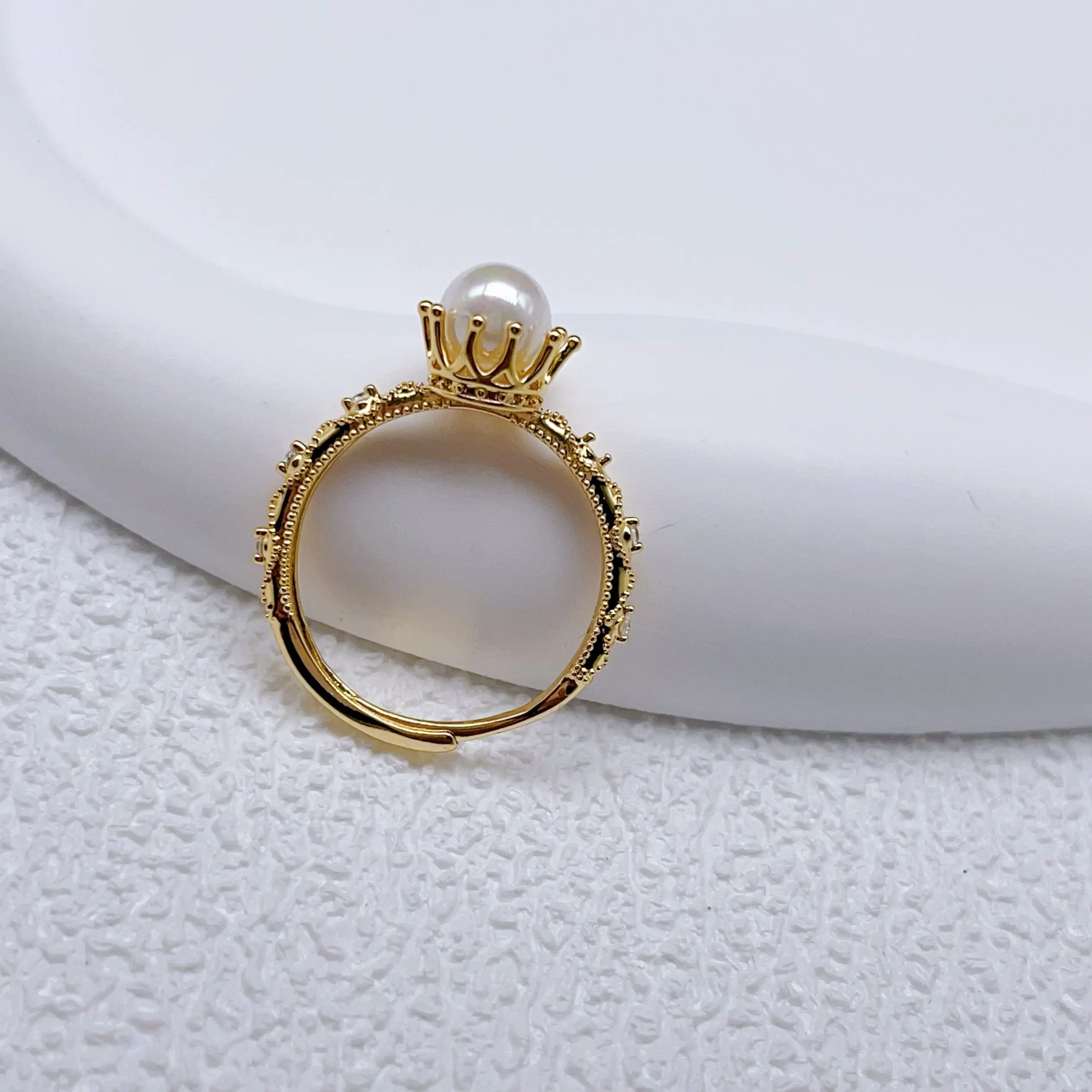 ​Natural freshwater pearl ring for women Retro geometric irregular opening ring for women Engagement ring jewelry