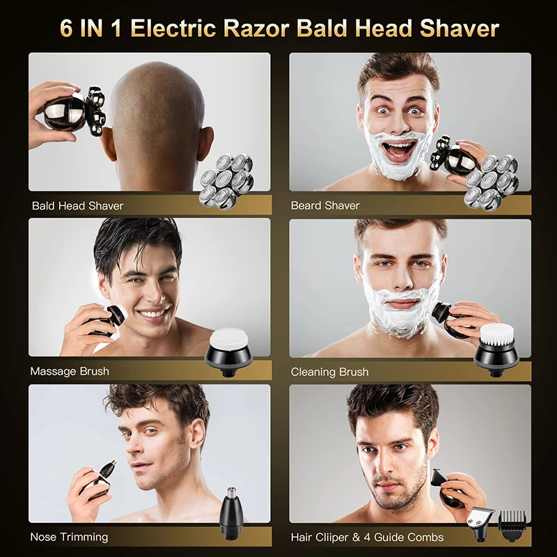 7D Floating Head Men's Electric Shaver USB Charging Dock LCD Waterproof Portable Nose Hair Trimmer Bald Razor Machine Shaving