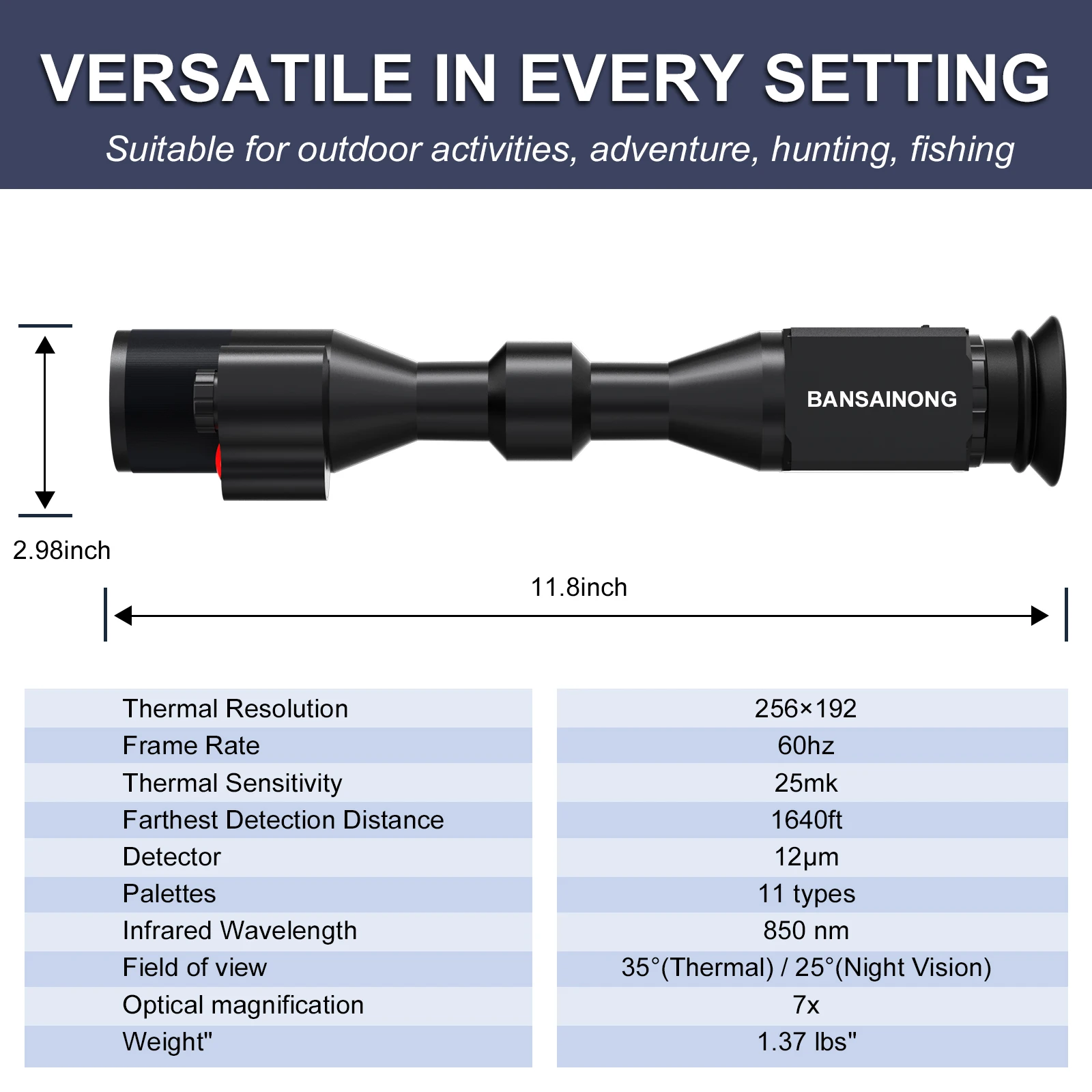 2025 التصوير الحراري ثنائي النظام يده للرؤية الليلية نطاق 256x192 دقة 12 ميكرون 60 هرتز معدل التحديث 11 لون قابل للتعديل