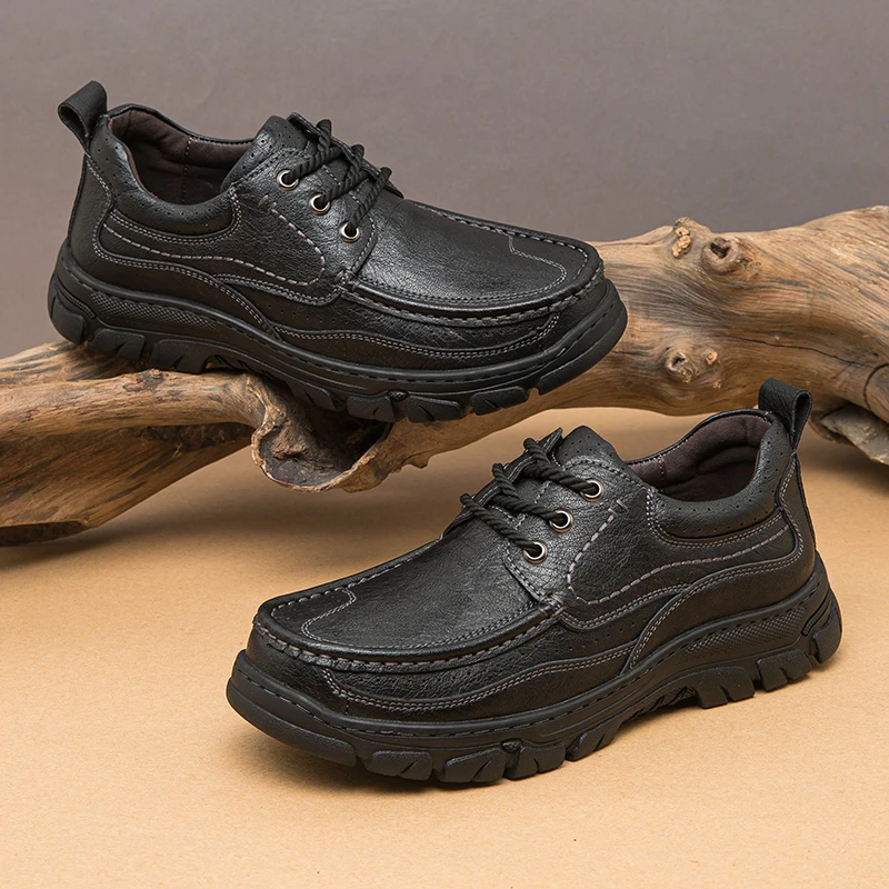 

Мужские туфли нового стиля 2026: дышащие, из натуральной кожи, с мягкой подошвой, нескользящие, деловые повседневные кожаные туфли, рабочая обувь для мужчин