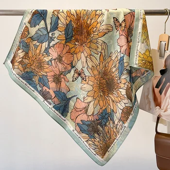 موضة 70 سنتيمتر القطن مربع وشاح المرأة الأزهار طباعة تصميم عصابات سيدة الأوشحة عقال اكسسوارات منديل الشعر
