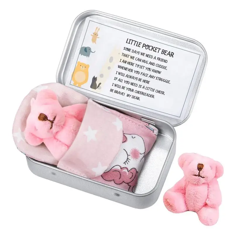 Pocket Bear Tin Soft Stuffed Bear Pocket Toys Stress Little Day Plush Buddy - Bear Lush Mini Bear Doll Children Tin Box Doll