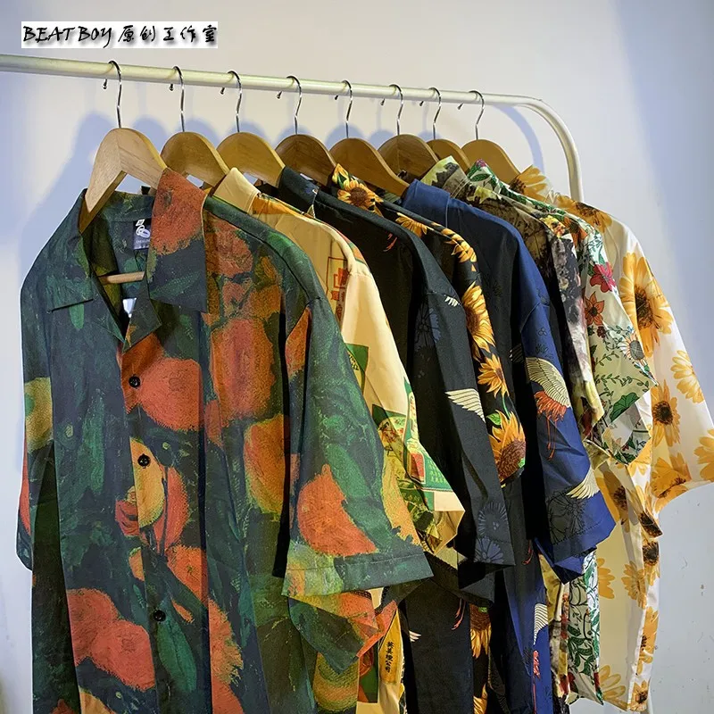 

Vintage Art Print Shirt Unisex Oversized Bohemian Cotton-Linen Blouse Artistic Painting Design Loose Fit Summer Streetwear Top