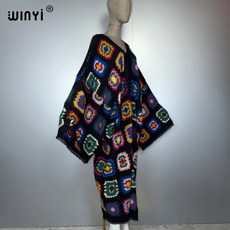 WINYI البوهيمي الراحة الدافئة فساتين راقية أنيقة أفريقيا بوهو الشتاء ماكسي قفطان للنساء حفلة فستان طويل عباية فضفاضة