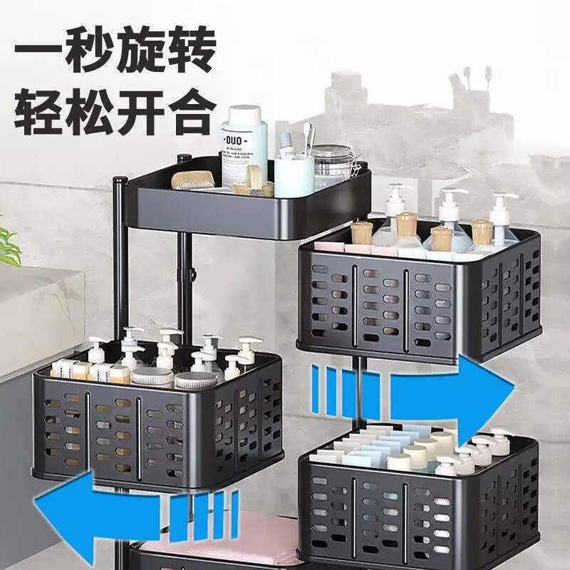 Rotating Multi-Layer Black Storage Rack 1s Rotate Detachable Kitchen Bathroom Countertop Organizer For Spice Cosmetic