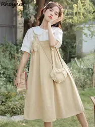 Sleeveless Dress Women Clothing A-line Kawaii Pure Korean Fashion Baggy All-match Vintage Preppy Girlish Sweet Vestidos Summer