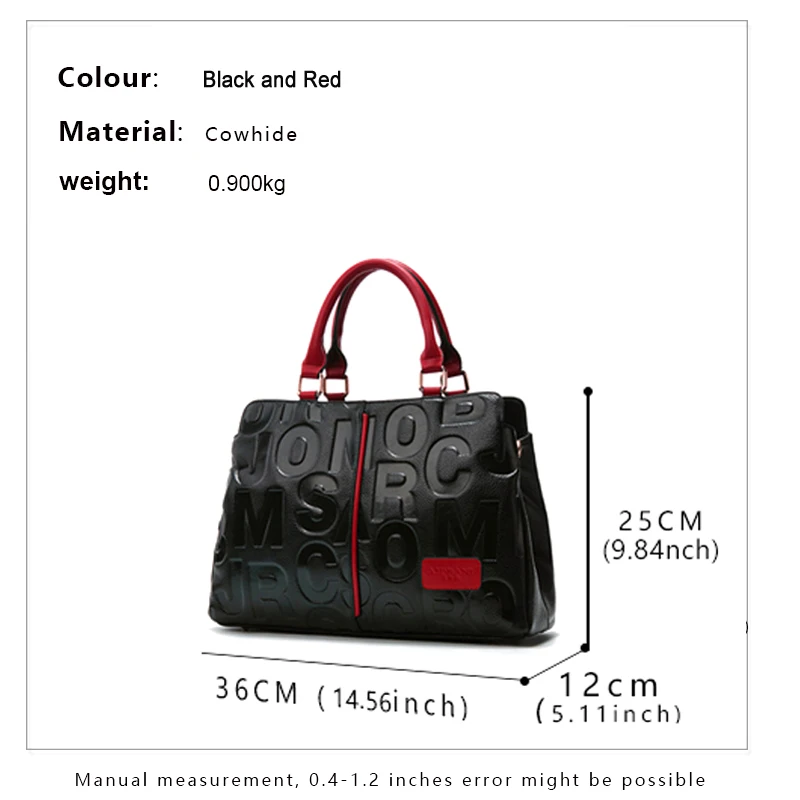 Aidrani Fashionable women\'s handbag with large capacity black letter print pattern made of high-quality cowhide