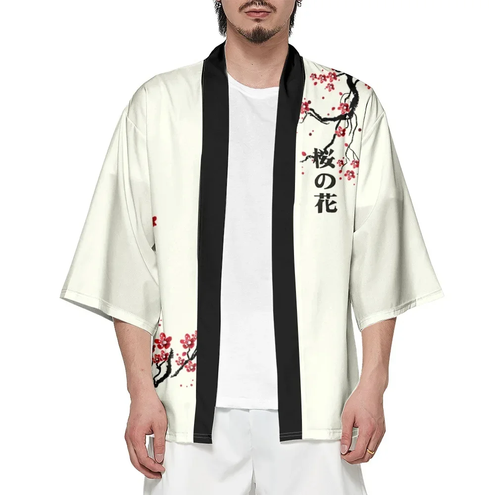 Cárdigan tradicional japonés para hombres y mujeres, bata Harajuku, con estampado de flores de cerezo Kimono, Cosplay de playa, Kimono Haori Yukata