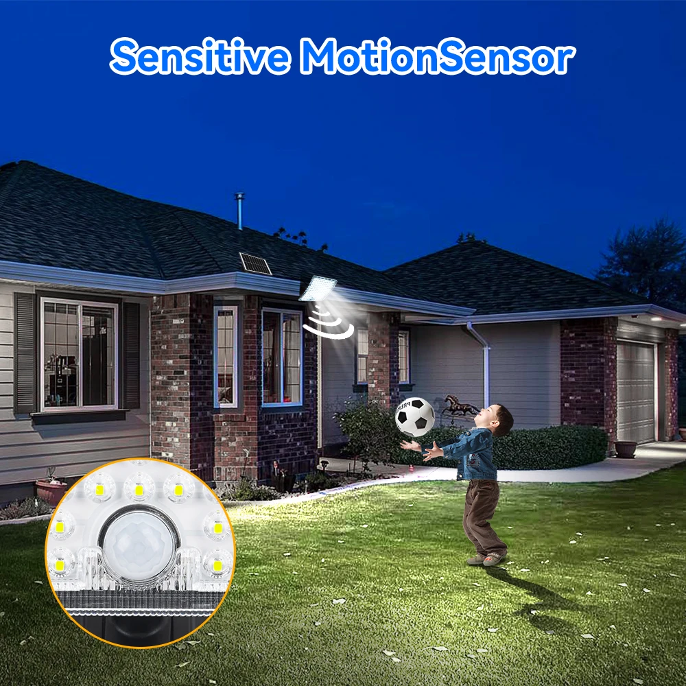 2 Stück 234LED Solar-Wandleuchte IP65 Wasserdicht Bewegungssensor Flutlicht Außen Split Sicherheitsbeleuchtung Lampe für Terrasse, Hof, Garage – Detail 32