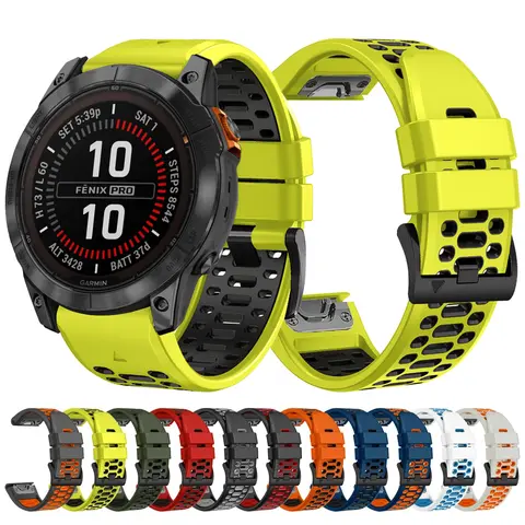 QuickFit 22mm 26mm 스포츠 통기성 실리콘 스트랩 Garmin Fenix 7X 7 Pro 6X 6 5 5X Plus/Epix 2 47mm 51mm 팔찌 시계 밴드