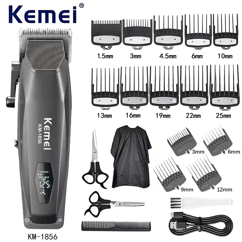 Máquina de Cortar Cabelo Elétrica Recarregável Kemei KM-1856, Melhor Cortador de Cabelo Profissional Sem Fio