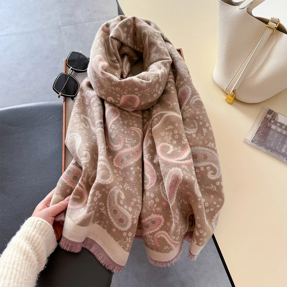 Warm Winter Scarf Women's Fashion Print Imitation Cashmere Shawl Thick Wrap Office Blanket Women's Luxury 2024 New