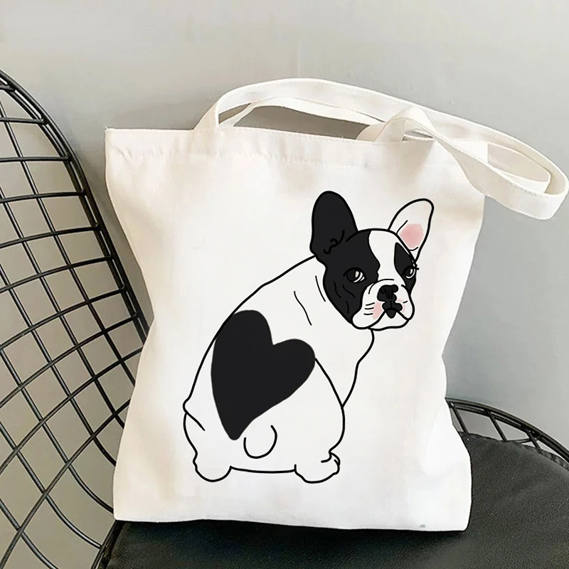 Cute French Bulldog Shopping Bag Casual Resuable Eco Tote Bags for Women Large-capacity Shopper Bag with Handle