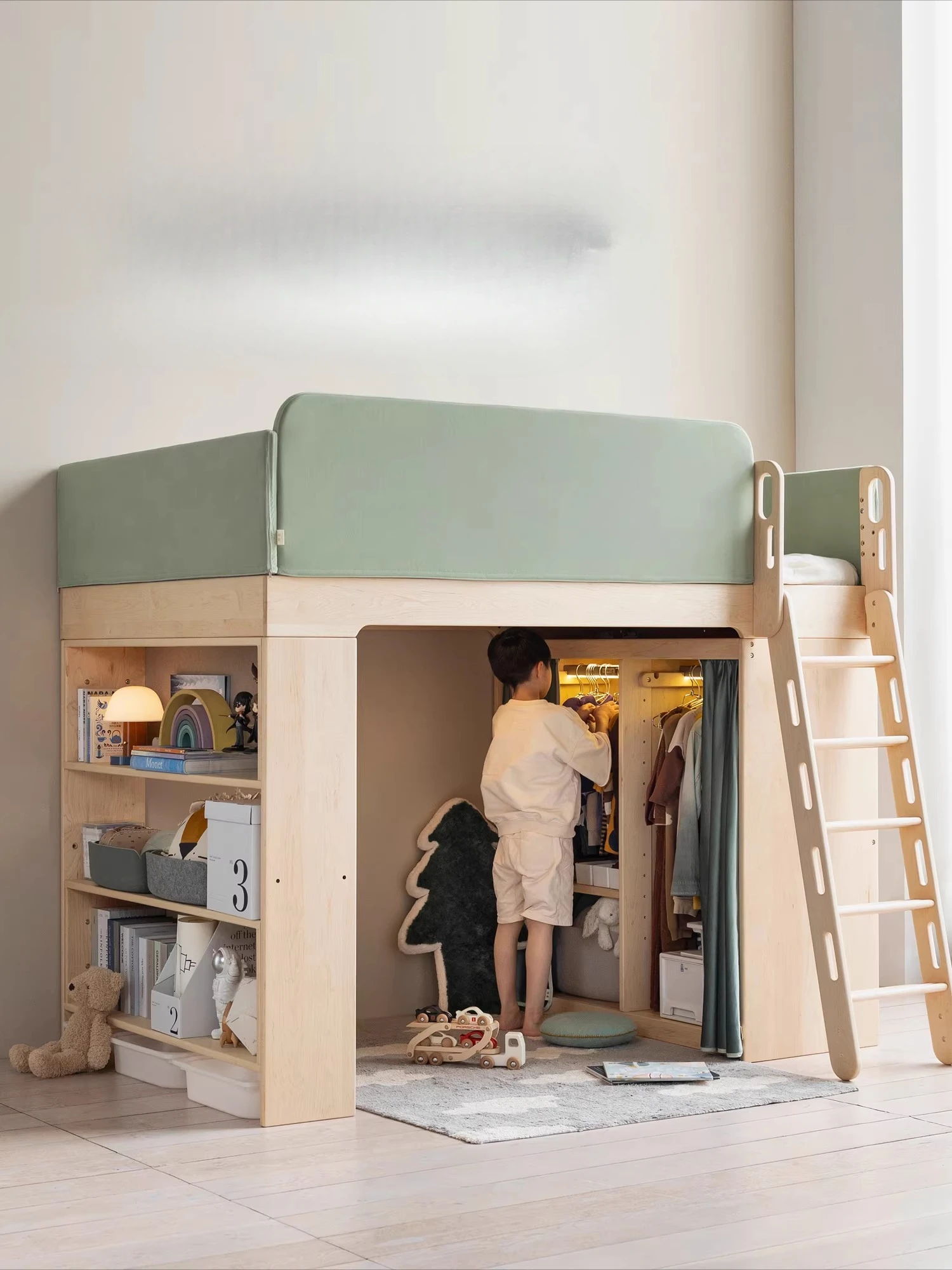 Customizable sky half-height bed, solid wood inner core soft bag, bookcase wardrobe