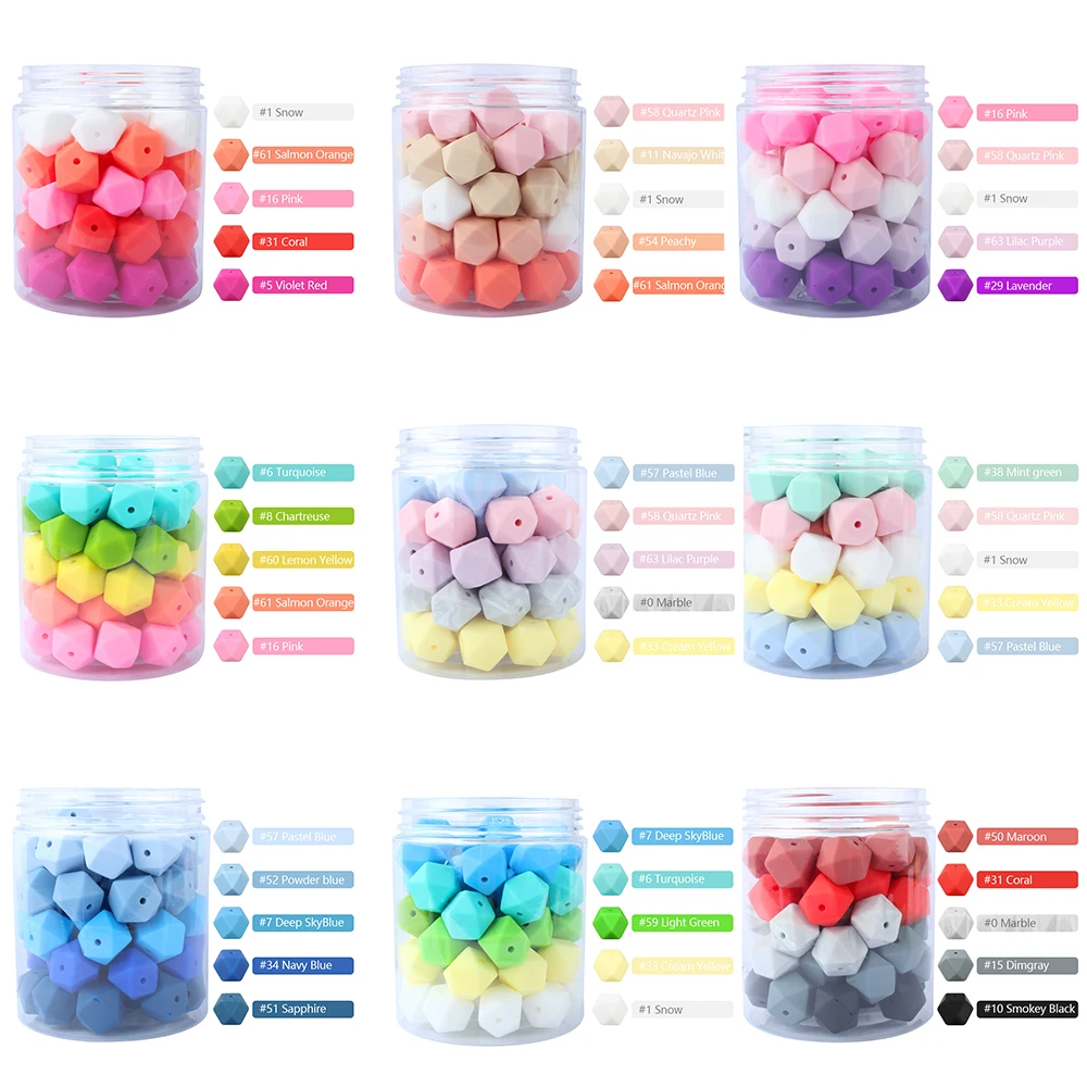 10pcs Baby Silicone Beads 14MM Hexagon Chewing Beads Teether Newborn Teething Nursing Product DIY Pacifier Chain Accessories