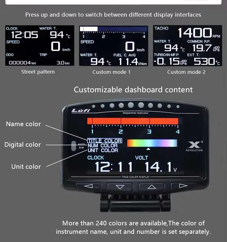 Lufi X1 OBD2 Digitales Messgerät Turbo-Boost Öldruck Wassertemperatur für Auto Luftdrehzahl Kraftstoffgeschwindigkeit EXT Ölmesser OBD HUD-Anzeige – Detail 14