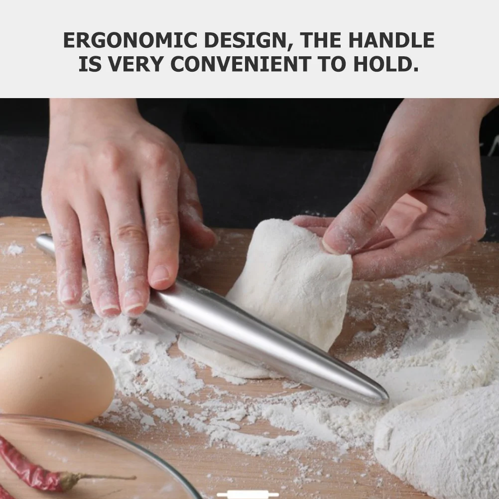 

Stainless Steel Rolling Pin Smooth Large Size Ergonomic Handle for Dough Pizza Cookie Pastry Fondant Pasta Dumpling Baking Tool