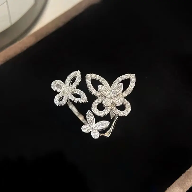 French style Luxury Classic S 925 sterling silver hollowed out diamond set three different butterfly shaped women's Holiday Gift