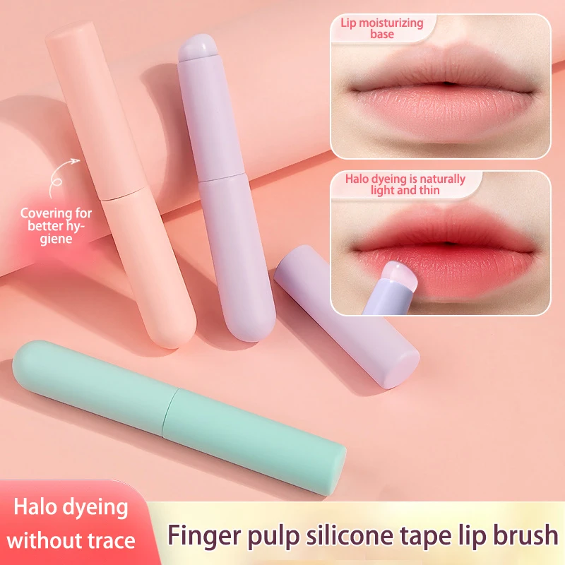 Pincel de silicona portátil con cubierta, brochas correctoras en ángulo, bálsamo labial, brillo de labios, brochas correctoras de cabeza redonda, brochas de maquillaje